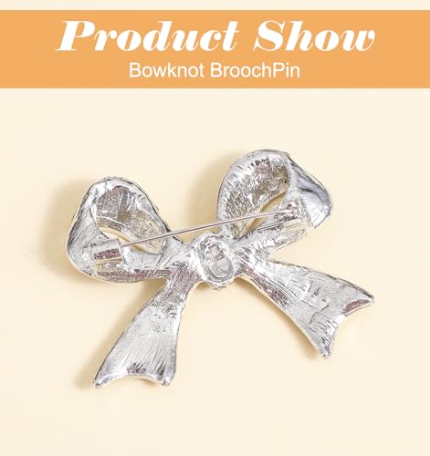 Image of Rhinestone Bow for Women, Rhinestone Brooch Silver with Rhinestones for Dress Suit Shirt Wedding Party Jewelry Accessories