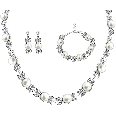 Uloveido Pearl Necklace Bracelet Earrings Set Cover