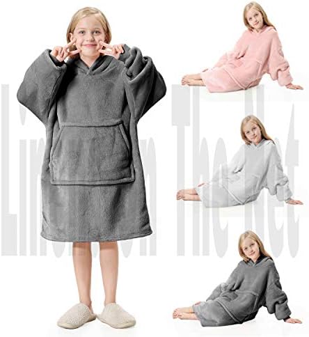 rejuvopdeic Deluxe Range Of Child Kids Hoodie Charcoal Blankets, Velvet Touch Fabric With Ultra Soft Sherpa Fleece lining, Oversized Soft And Cosy