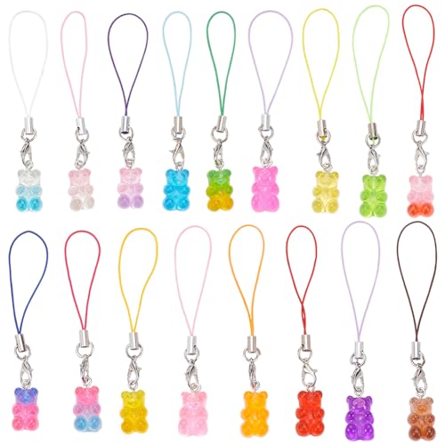 BENECREAT 34pcs Bear Pattern Resin Mobile Phone Straps Pendants with Polyester Cord, Mixed Color Phone Charm Accessories for Backpack Wallet Keychain Pendant,21x11x7mm