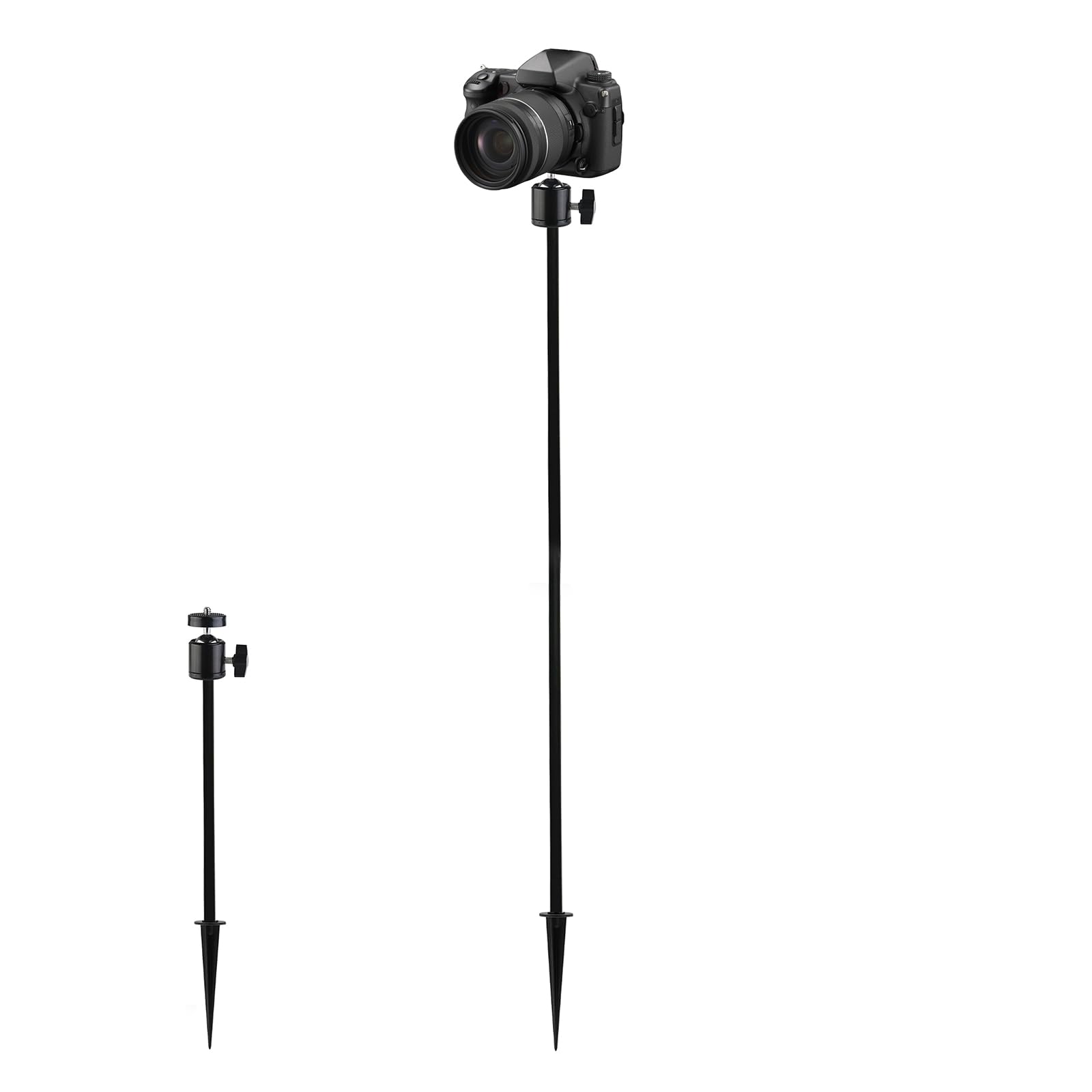 Heavy Duty Security Camera Ground Stake Spike Pole Mount Ground Stake with Adjustable Angle and Height Camera Mount 1/4-inch Screw Mount is Compatible with Most Cameras, Solar Panels Black