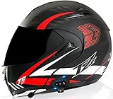 Casco modular para motocicleta: cuenco compuesto ABS ligero, capa media EPS de alta densidad, resistencia mecánica equilibrada, buen tamaño, estabilidad y resistencia al calor. Es ligero y duradero y mantiene el casco seguro mientras mantiene su peso, un micrófono que suprime el ruido, un endoscopio de bloqueo UV con dos lentes y un espejo retrovisor transparente antivaho de alta resolución.