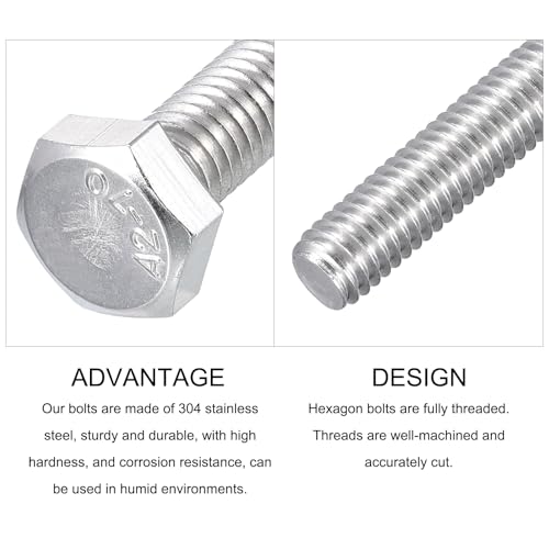 Image of METALLIXITY Hex Bolts (M6-1x25mm) 50Pcs, 304 Stainless Steel Coarse Fully Threaded Hex Head Screw Bolt Machine Screws - for Furniture Repair, Silver