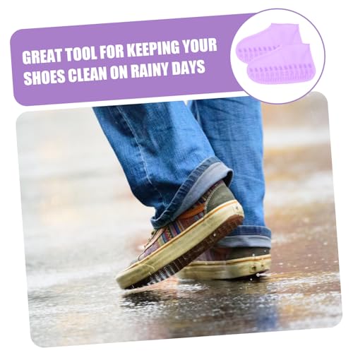 Cubiertas para zapatos antideslizantes SUPVOX, 2 pares, color morado, para niños y adultos, material silicona, impermeables miniatura 2