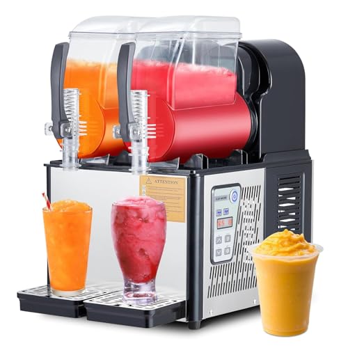 GarveeTech Commercial Slushie Machine - 4Lx2 Dual Tanks, 370W Stainless Steel, Self-Cleaning, Perfect for Frozen Drinks & Snow Melting, Ideal for Home, Coffee Shops & Restaurants, Black