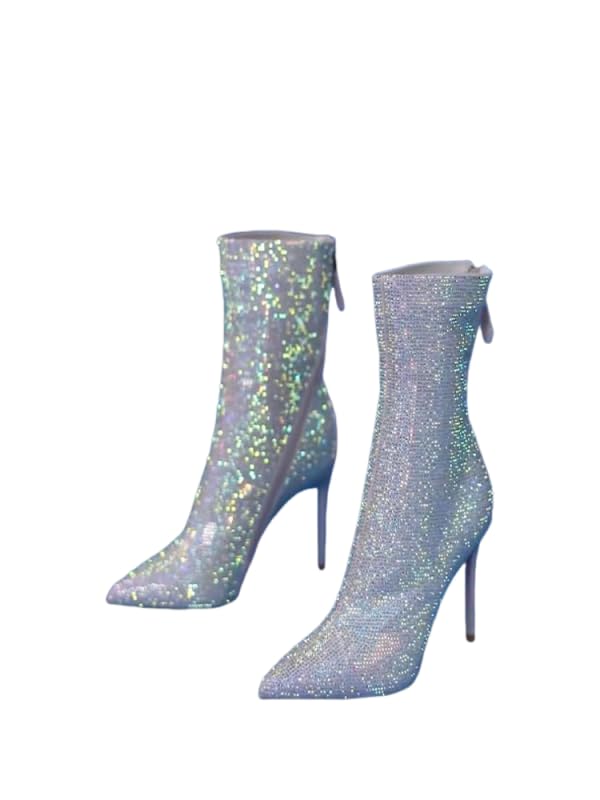 Sparkly Sequin Glitter Ankle Boots for Women Pointed Toe Kitten Heel Dressy Booties for Wedding Party Dance