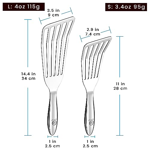 Stainless Steel Fish Spatula Set – 1 Large Fish Turner + 1 Small Metal Spatula, Ultra Thin Edge for Easy Turning & Flipping, Metal Kitchen Untensils with Ergonomic Non-Slip Handle, Dishwasher Safe - Thumbnail 7