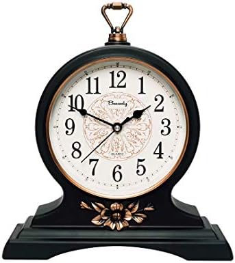 Mantel clock, 12-inch mantel clock, silent retro table clock, antique mantel clock (black) for living room/kitchen decoration