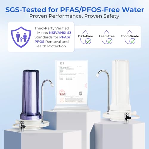 iSpring CKC1C-PF Wasserfilter für die Arbeitsplatte, SGS-geprüfter Filter, reduziert PFAS, Chlor und Gerüche, passt auf die meisten Wasserhähne, bis zu 12 Monate haltbar, transparent