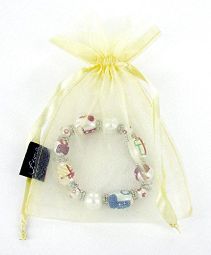 Linpeng 3D Hand Painted Glass Beads Christmas Stretch Bracelet In Bag, Pearly White #TOP2