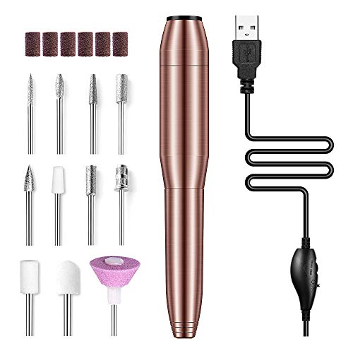 La Chat Portable Electric Nail Drill- Professional Manicure Pedicure E-file Kit with 11 Pieces Changeable Drills And 6 pieces Sand Bands for Shaping, Polishing, Removing Acrylic Gel Nails