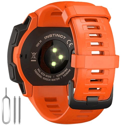 Bracelet de montre de 22 mm pour Garmin Instinct/Instinct 2, bracelet de rechange en silicone souple pour montre intelligente Garmin Instinct Esports/Solar/Tide/Tactical (orange)