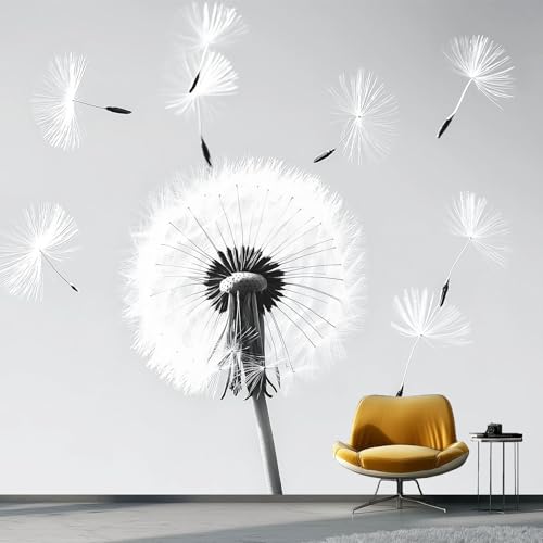 Photo Wallpaper Floral Dandelion Plant - Grey Wall Murals for Bedrooms 400 x 280 cm (W x H), Mural Wallpaper Living Room Office Decoration Murals Wall Decoration for Boys Girls