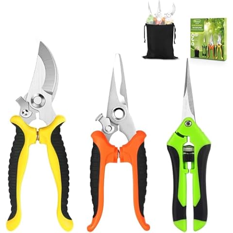 Garden Pruning Shears,3 Pack Stainless Steel Pruning Shears for Gardening,Garden Scissors Set with Storage Bag,Garden Clippers Handheld,Garden Tools Cover