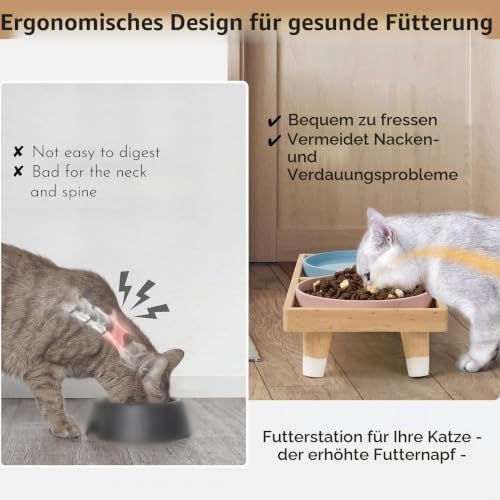 JAZUIHA Katzennapf Flach Erhöht mit 2X 18cm Schalen Schnurrhaarfreundlich