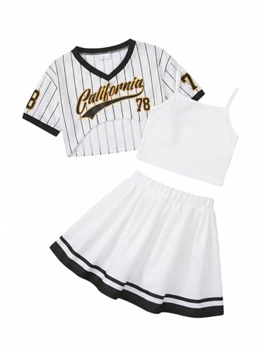 Image of PureChapter Tween Girls 2 Piece Outfits Short Sleeve Tops and Pleated Skirt Set, Cute Pleated Skirt for Girls Size 7-14