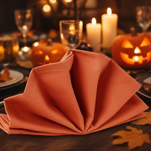 image for Utopia Kitchen Orange Cloth Napkins [12 Pack, 18x18 Inch] Absorbent Co