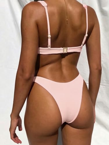 Image of Bathing Suits for Women Deep V Neck Sexy Two Piece Bikini Sets for Women Thong Halter Cheeky Swimsuit