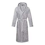 LAYNENBURG Bademantel Damen & Herren Kuschelvelours - 100% Baumwolle - Velours & Frottee - Kapuze - OEKO TEX - (XXL, Grau)