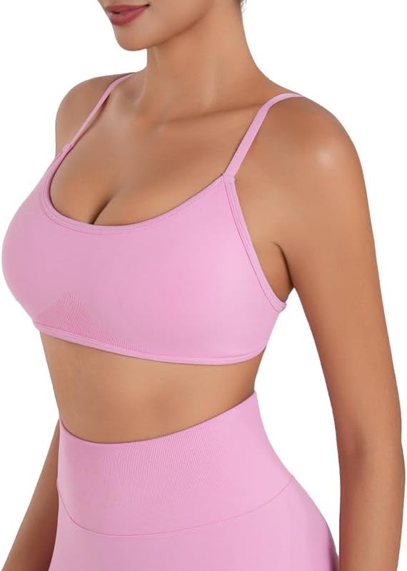 Sunzel Women's Open Back Sports Bra Adjustable Spaghetti Strap Seamless Low Impact Workout Gym Yoga Bra with Removable Pads