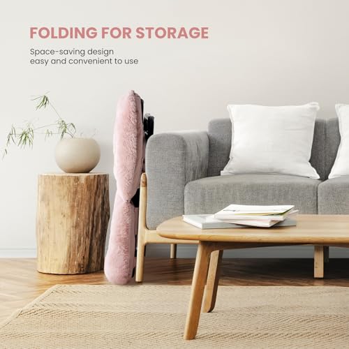 Image of Simple Deluxe Oversized Square Moon Chair for Adults, Soft Faux Fur Folding Lounge Chair with Sturdy Steel Frame, Comfortable Reading Gaming Chair for Living Room, Bedroom, Pink