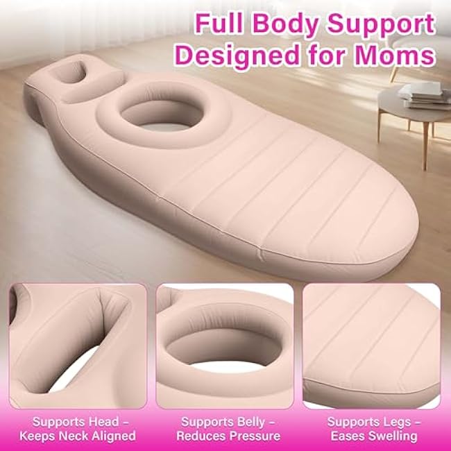 Inflatable Pregnancy Pillow with Belly & Head Hole ¨C Full Body Maternity Airbed for Stomach Sleeping, Back Pain & SPD Relief ¨C Comfortable, Portable & Includes Electric Pump Gray