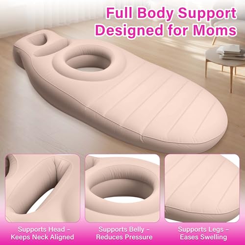 Image of Inflatable Pregnancy Pillow with Belly & Face Opening,Full Body Maternity Airbed for Stomach Sleeping,Portable Prone Support Bed for Expecting Moms,Portable & Includes Electric Pump Gray