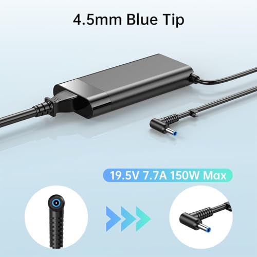 Image of WeFly 150W 7.7A Laptop Adapter Charger for HP Zbook 15 16 17 15u 15v G3 G4 G5 G6 G7 G8 G9 ZBook Studio G3 G4 G5 G6 G7 G8 OMEN by 15 17 Pavilion Gaming 15 17 TPN-CA11 TPN-DA09 Laptop Adapter