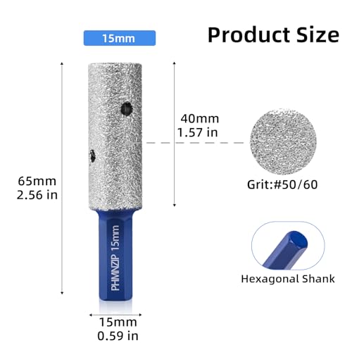 Diamond Finger Milling Bits 15 mm Tile Finggers Bit with Hex Shank Diamonds for Hole Enlarging Shaping Polishing Grinding on Ceramic Porcelain Tile Marble Granite Artificial Stone - Image 3