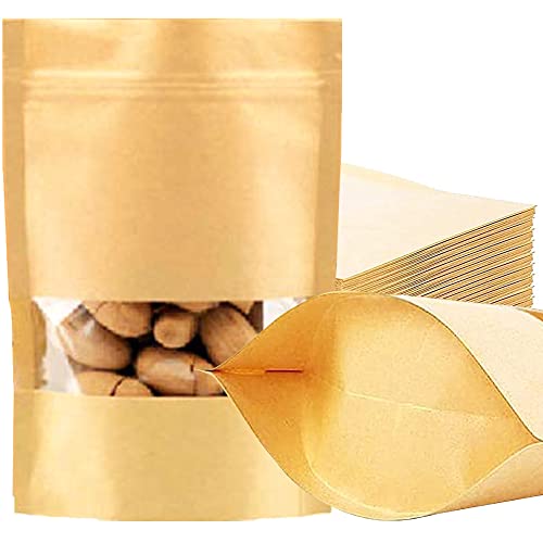 50 Stück 22*14cm Zip Papierbeutel Papiertüten Braun Standbodenbeutel stand up beutel mit Sichtfenster Gewürztüten Papiertüten Zip Kraftpapierbeutel Kraftpapier Tüten BeutelSamenBeutel Geschenktüten Cover
