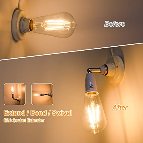 Rong&Lan E26/E27 Light Socket Extender，180 Degree Bendable, 5.5 Inch/14Cm Socket Extender, E26/E27 To E26/E27 Adjustable Extension, Flexible Medium Light Bulb Socket Converter (5.5Inch 2-Pack) #TOP1