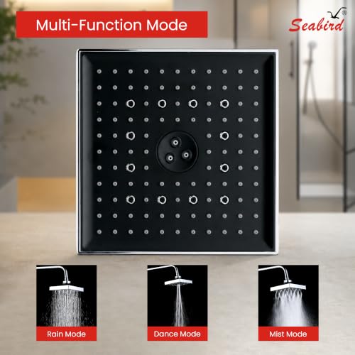 Image of SEABIRD ABS AutoSwitch 8x8 Inch Shower Head | 3 Modes: Rain, Dancing & Mist | Auto Mode Change via ON /OFF Works Only with 3 Bar Water Pressure or Pump | Low Pressure May Cause Single /Mixed Modes