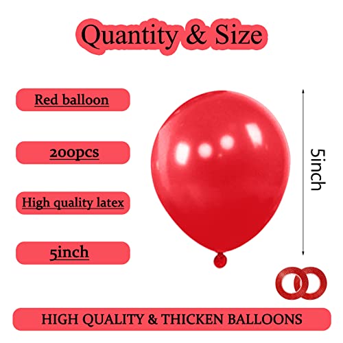 Image of 200pcs Red Balloons 5 Inch, Small Mini Latex Balloons for Party Birthday Baby Shower Anniversary Festival Arch Garland Decoration