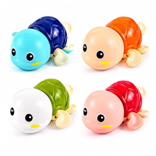 Image of PLUSPOINT Bath Toys for Toddlers | 4 Pack Swimming Turtle Bath Toys | Wind Up Floating Water Toys for Babies & Kids | Bathtub, Pool & Water Play Toys for Boys & Girls 1+ Years