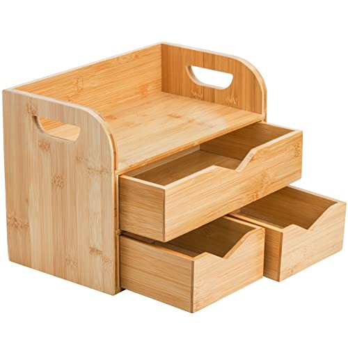 Hacaroa HA-BAMBOODESKORGANIZER-3TIER 3 Tier Bamboo Desktop Organizer With 3 Drawers thumb #4