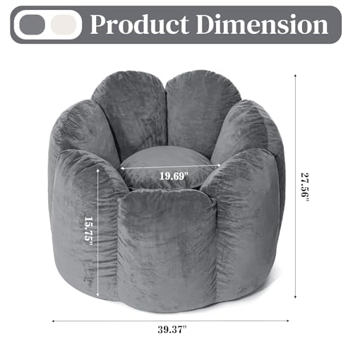 HOMMPA Bean Bag Chair for Adults Comfy Velvet Bean Bag Couch with Back Support Flower Shaped Oversized Sofa for Living Room,Bedroom,Dorm,Grey — view 2