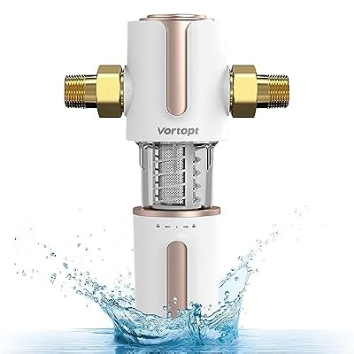 Vortopt Spin Down Sediment Filter, Automatic Flushing System, Whole House Water Filter for Well Water, Sediment Backwash Filter, 40 Micron Flushable Prefilter Filtration, Q700
