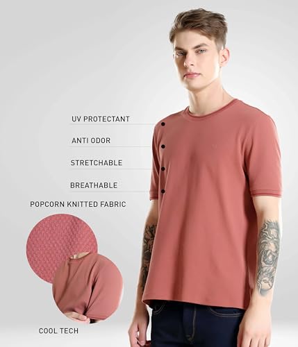 Image of TURMS Men's Ice Cool Tech Round Neck T-Shirt, Odor Control, Stretchable & Breathable, Cotton Rich Fabric, Half Sleeve