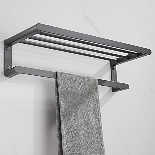 Porte-serviette avec un porte-serviette étagère mural gris anti-rouille de 40cm - 5