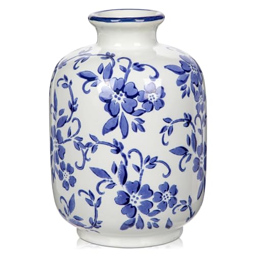 Hollyone Blue and White Porcelain Vase Large Chinoiserie Floral Vintage