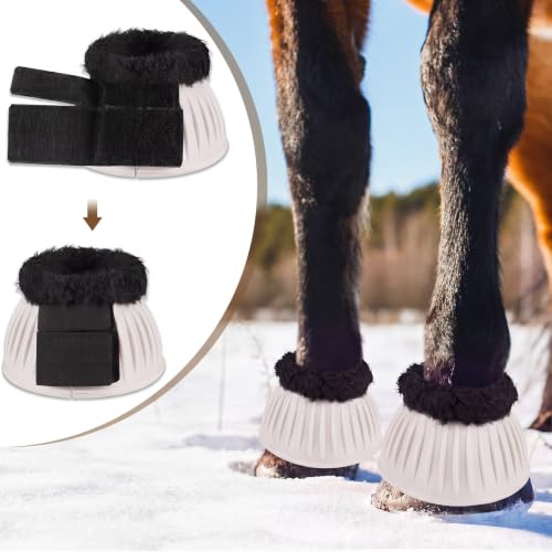 Image of Abbylike 1 Pair Fleece Horse Bell Boots Protect Against Hoof Impact Trauma, Rubber Bell Boots Horse Care for Turnout No Rub Design Comfort Quick Wrap Hook and Loop