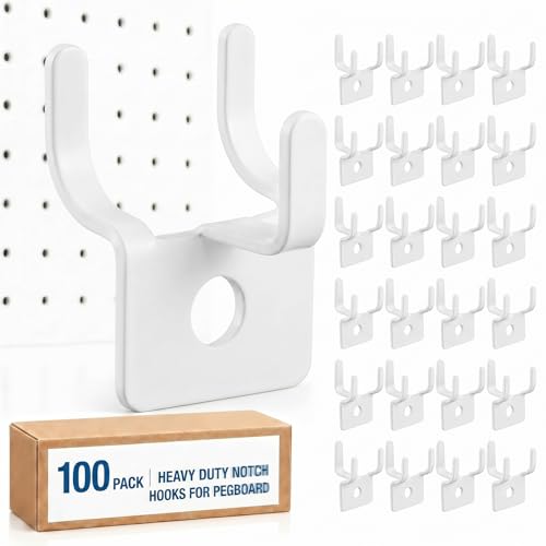 Tandefio 100 Pcs Pegboard Hooks, Picture Hangers for 1/8 & 1/4 in, White