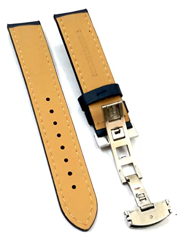 Image of 18mm 19mm 20mm 21mm 22mm 23mm 24mm Genuine Leather Butterfly Deployment Clasp Buckle Watch Band Strap Black Dark Brown TAN Blue Rose Black Gold White