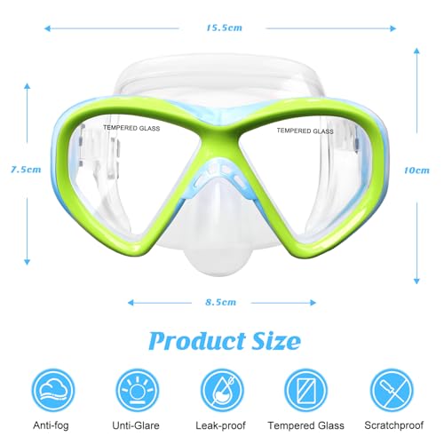 Image of Kids Swim Goggles Snorkel Diving Mask for Boys Girls Ages 5-15, Two-Color Anti-Fog Swimming Goggles with Nose Cover