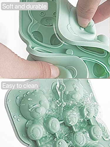 3D Bear Mold For Kids,Ice Cream Molds Reusable Easy Release Diy Ice Cube Molds, Cute Cartoon Ice Cube Maker For Whiskey (Green Bear Silicone Mold) #TOP6
