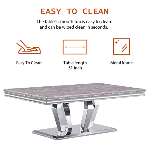 Acedécor Coffee Table, Silver Coffee Table With Four Geometric Mirror Bases, Rectangular Coffeetable With Sturdy Metal Frame,48 Inches Modern Coffee Table For Living Room, Office, Reception Room #TOP3