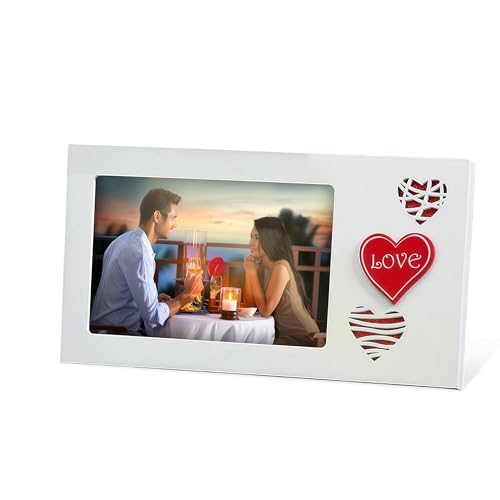 Zamety Cadre Photo 10x15, Horizontal Cadre Photo Bois, Pictures Frames avec Gravé en Forme de Cœur, Picture Frame pour Famille, Amants et Conjoints, Blanc