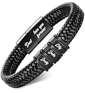 VNOX Personalized Name Bracelet for Men Handmade Braided Leather Bracelets with Custom Beads Name...