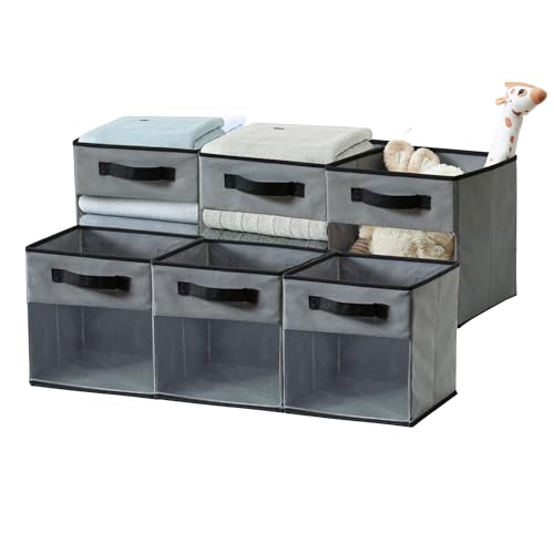 DECOMOMO 13 Inch Cube Storage Bins | Cube Organizer Bins with Clear Window, Fabric Storage Cubes for Shelves Closet Toys Clothes (13" / 6pcs, Grey)
