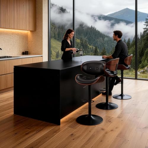 Image of Adjustable Swivel Bar Stools Chair,Counter Height Bar Stools with Back,350 LBS PU Leather Bar Stool for Kitchen Island,Upholstered Pub Stools with Footrest (Black, Set of 2)